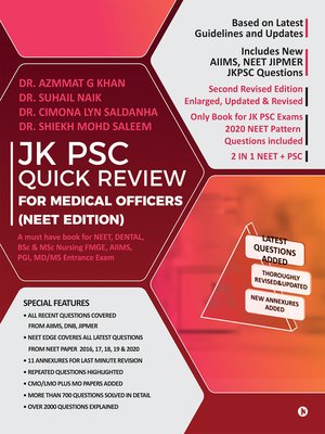 cover image of JK PSC QUICK REVIEW FOR MEDICAL OFFICERS (NEET EDITION)